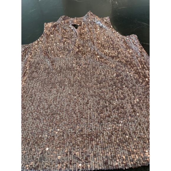 Cable & Gauge  Pink Sequin sleeveless lined keyhole blouse L. - Picture 8 of 11